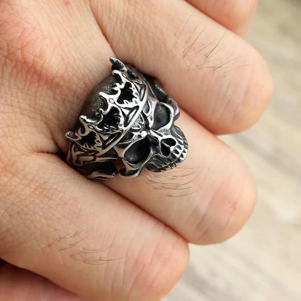 Gothic Vintage Stainless Steel Crown Skull Ring For Men Boys Punk Skull Rings Hip Hop Biker Mens Fashion Jewelry Gift Wholesale