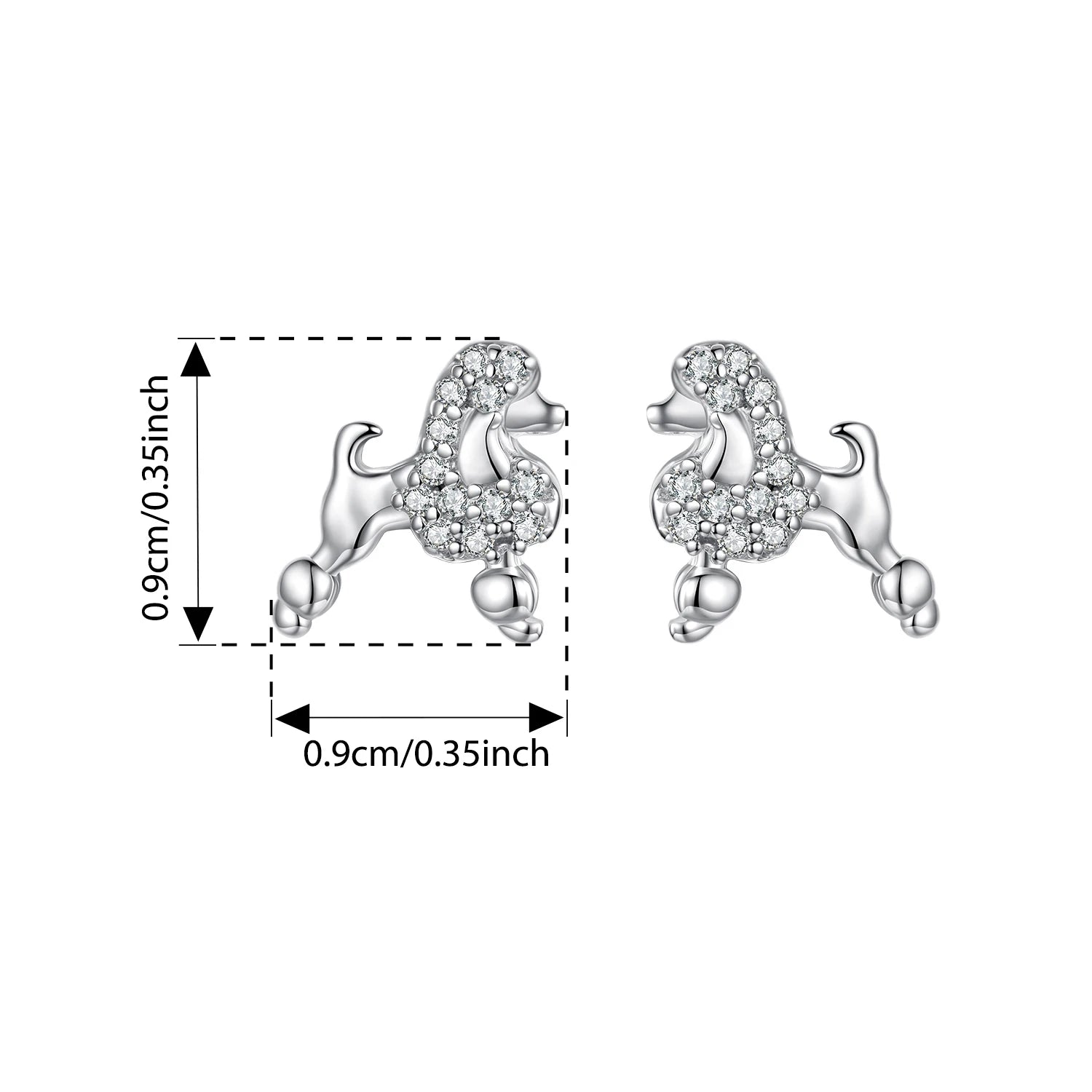 BISAER 925 Sterling Silver Poodle Stud Earrings Pet Dog Earrings Pavé Setting Zircon Plated White Gold for Women Fine Jewelry