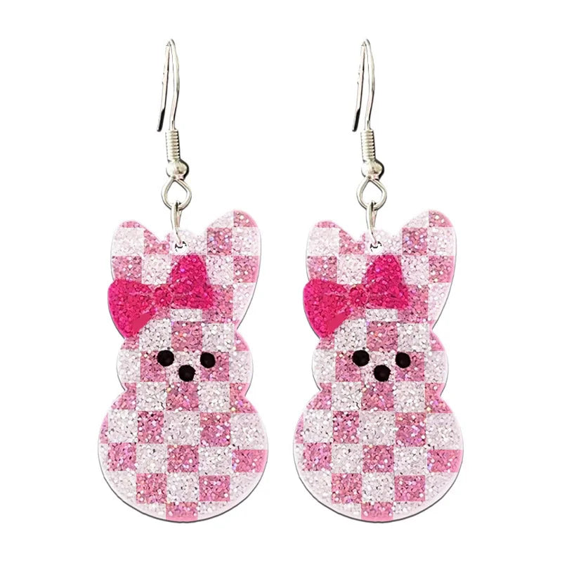 Shining Easter Bunny Mushroom Moon Earrings 2025 New Style Rainbow Easter Happy Letter Pendant Earrings