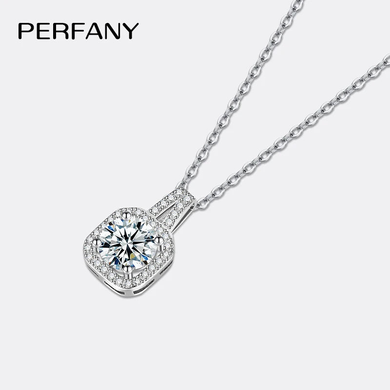 PERFANY 1-2CT Moissanite Necklace for Women S925 Silver Square Design Laboratory Diamond Pendant Luxurious Wedding Jewelry - Madeinsea©