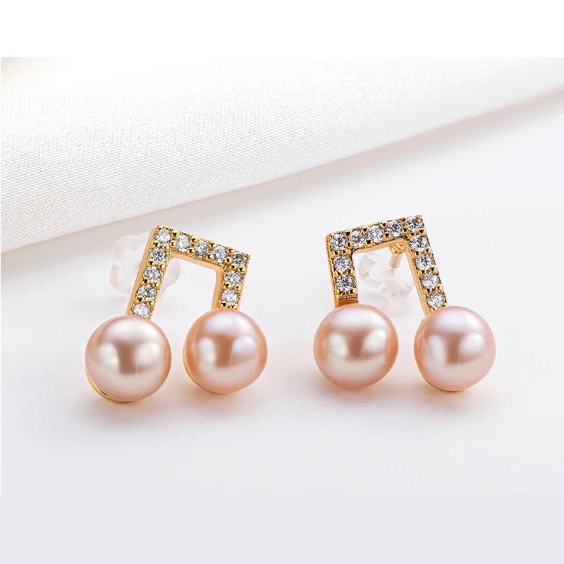 14K Gold Freshwater Pearls Musical Notes Pendant Earrings For Women Fashion Party Anniversary Jewelry Accessories Earings