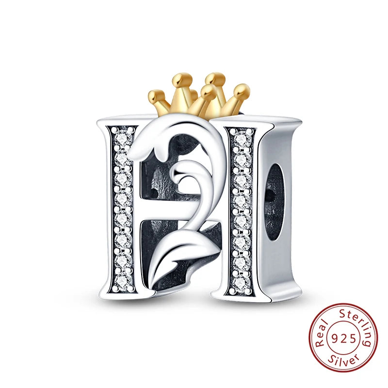 925 Sterling Silver 26 Alphabet A-Z Crown Letters Charms Bead Fit Original Bracelet Fine DIY Charm For Woman Anniversary Jewelry