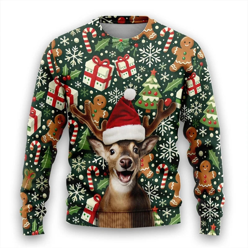 Christmas Theme Pet Corgi Raccoon 3D Printed Ugly Sweater Funny Goat Reindeer Unisex Sweatshirts Gingerbread Man Y2k Pullovers