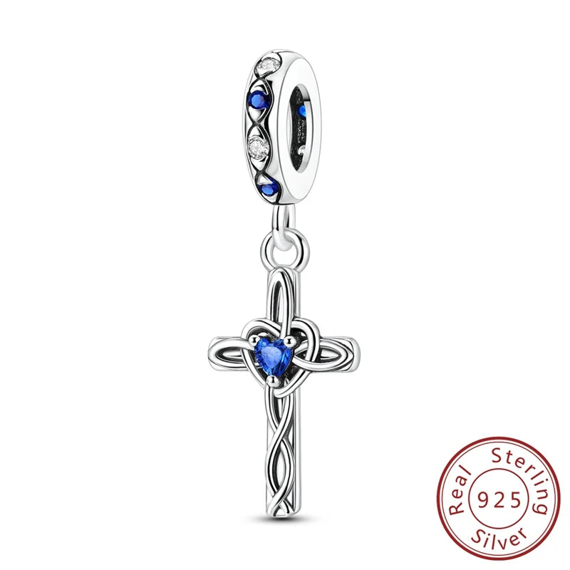 100% 925 Sterling Silver Charms Beads Bible Zircon Cross Jesus Both Hands Pray Fit 925 Original Bracelets Fine DIY Party Jewelry
