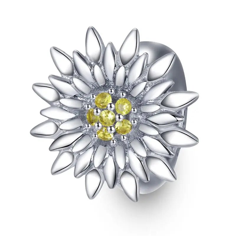 BISAER 925 Sterling Silver Butterfly Charm Eternal Flower Pendant Sun Silicone Spacer Beads for Women DIY Bracelet Fine Jewelry