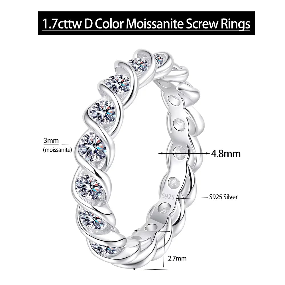 Serenity 1.56ct D Color Moissanite Row Rings for Women Gift 100% S925 Sterling Silver Plated 18K Lab Diamond Eternity Rings GRA