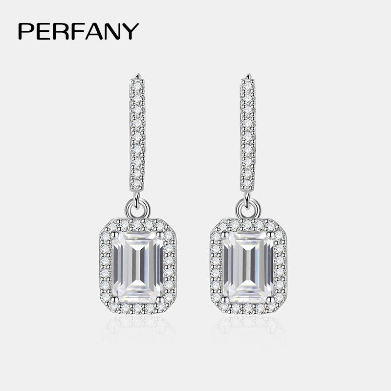 PERFANY Radiant Emerald Cut Moissanite Earrings for Women S925 Pure Silver Laboratory Cultivated Diamonds Luxury Wedding Jewelry