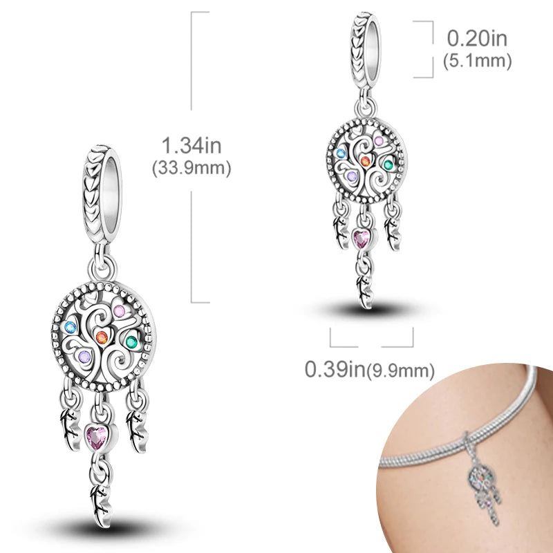 925 Sterling Silver Pendant Charms Feather Dreamcatcher Charm Bead For Original Charm Bracelet Necklace Bead DIY Jewelry Gift
