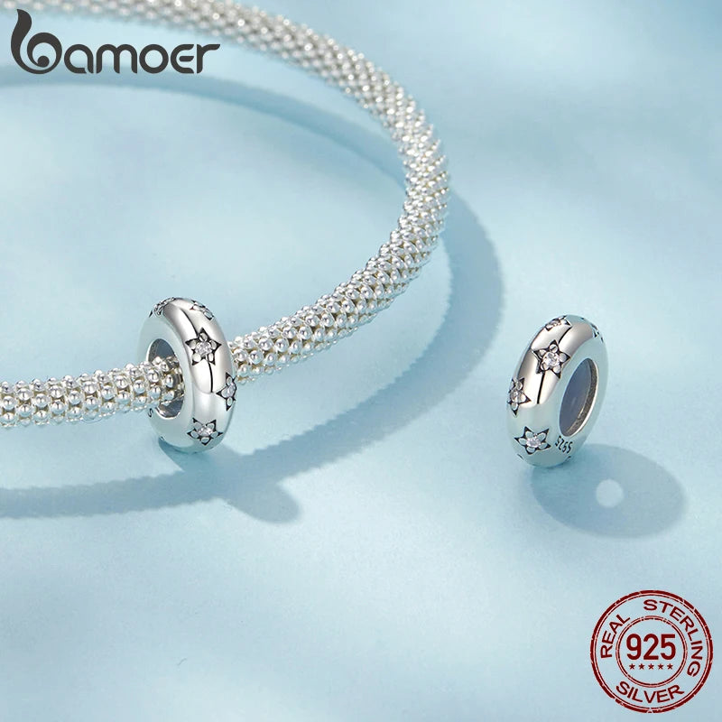 BAMOER Massives 925 Sterling Silber Panda/Katze/Stern Silikon Stopper Perlen passen Original Armband Schmuck DIY bamoer Classic Charm