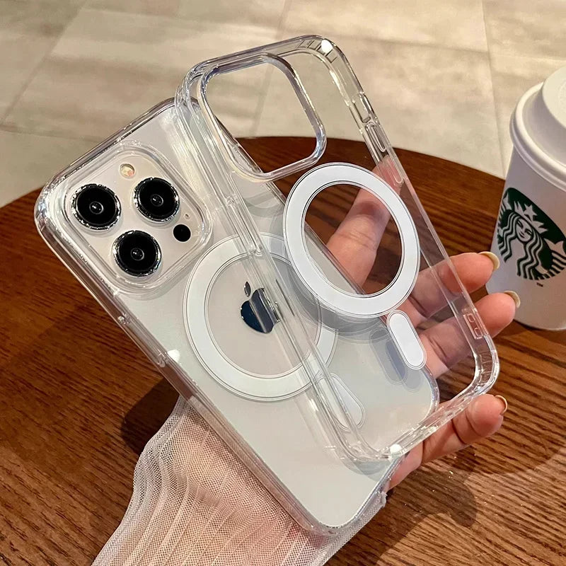 Hard Crystal Original Magnectic Case For iPhone 16 15 14 13 12 11 Pro Max 16E X XS XR SE 7 8Plus Magsafe Wireless Charging Cover
