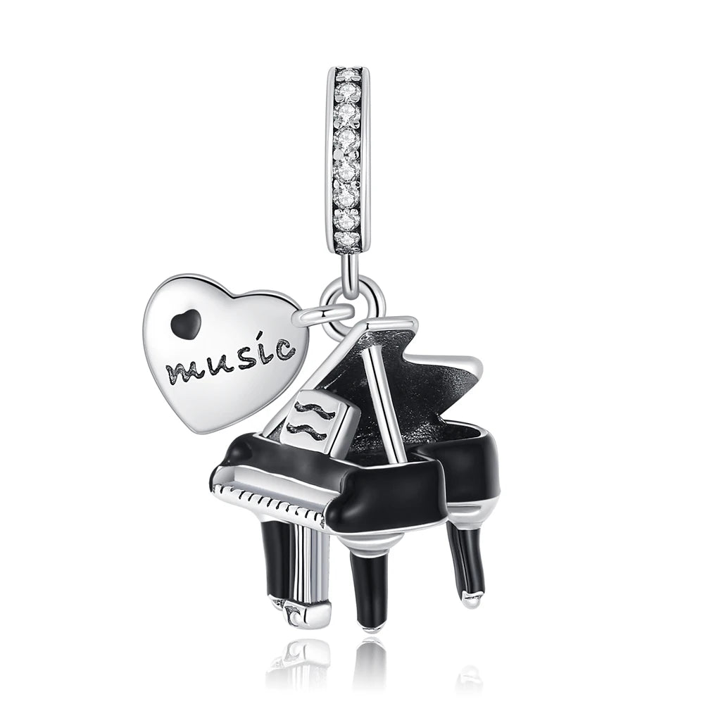 925 Sterling Silver Musical Instrument Charms Beads Piano Guitar Earphone Pendants Earrings Fit Bracelet DIY Fine Jewelry Gift