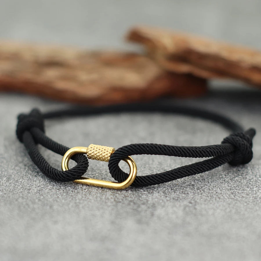 Noter New Handmade Rope Bracelet Men Gold Color Stainless Steel Mountaineering Buckle Cool Riding Accessories Hombre Pulseria