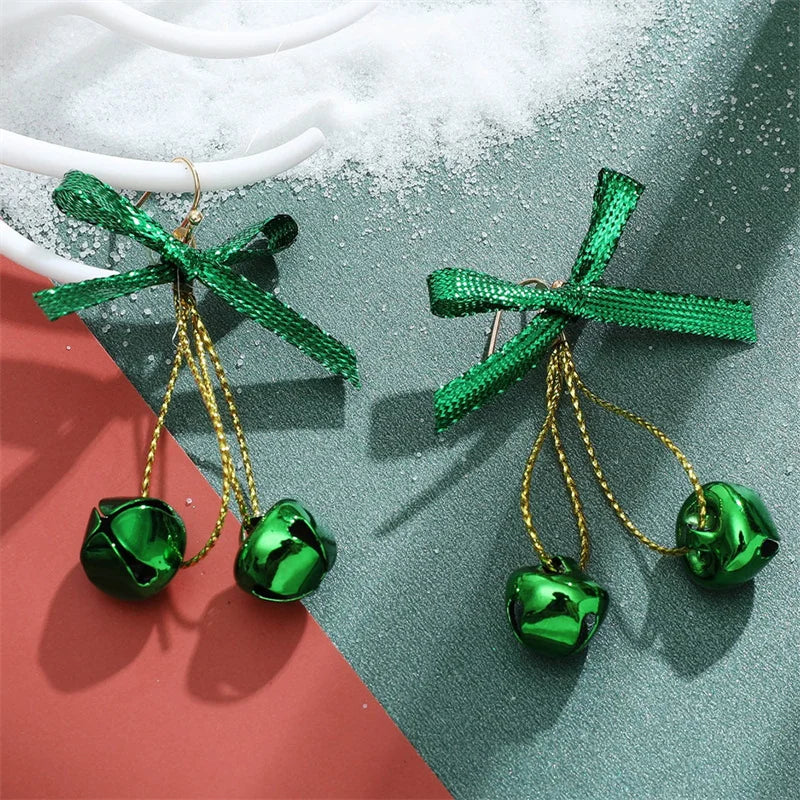 Vintage Wine Red Flocking Bowknot Drop Earring For Women Zircon Snowflake Christmas Tree Pearl Long Tassel Earring Party Jewelry