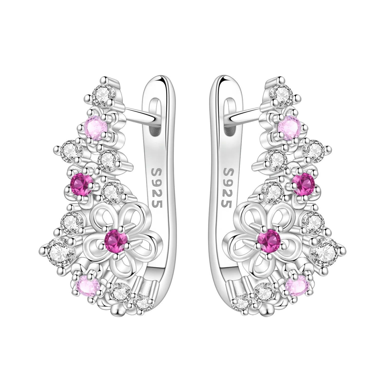 PANPOKI Original 925 Sterling Silver Blue Iris Flower Earrings Women Hoop Earring Anniversary Jewelry Trendy Gifts