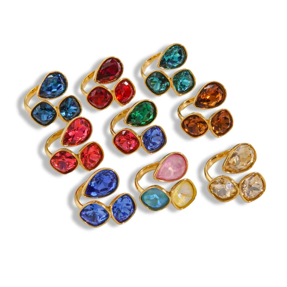 Multi-Color Fashion Jewelry Open Rings 18K Gold Plated Stainless Steel Simple Crystal Ring For Women Jewelry