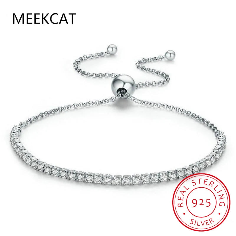 925 Sterling Silver Adjustable Tennis Bracelets for Women Party Accessories Trendy Elegant Sparkling Zircon Bride Jewelry Gifts