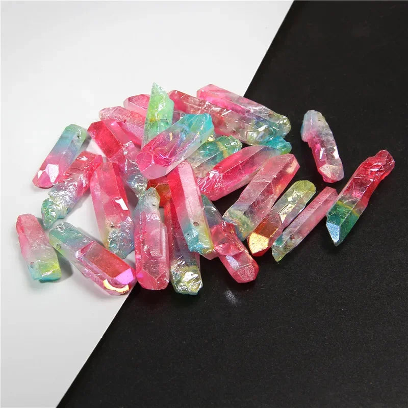 Natural Quartz Stick Beads Top Drilled Rainbow Crystal Loose  Point Beads For Jewelry DIY Healing Hairpin Wedding Halloween Gift