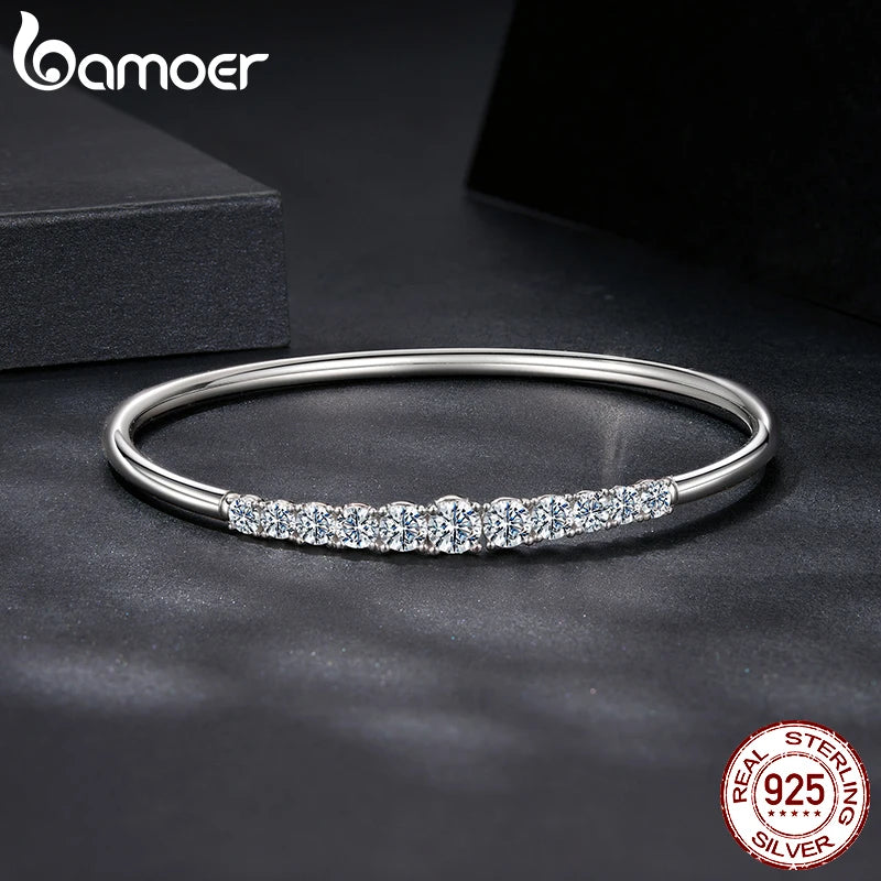 BAMOER 3,6 Karat Moissanit-Armband mit verstellbarem Armband, offenes Armband, 925er Sterlingsilber, runder Schliff, ideal als Hochzeitsgeschenk für Damen.