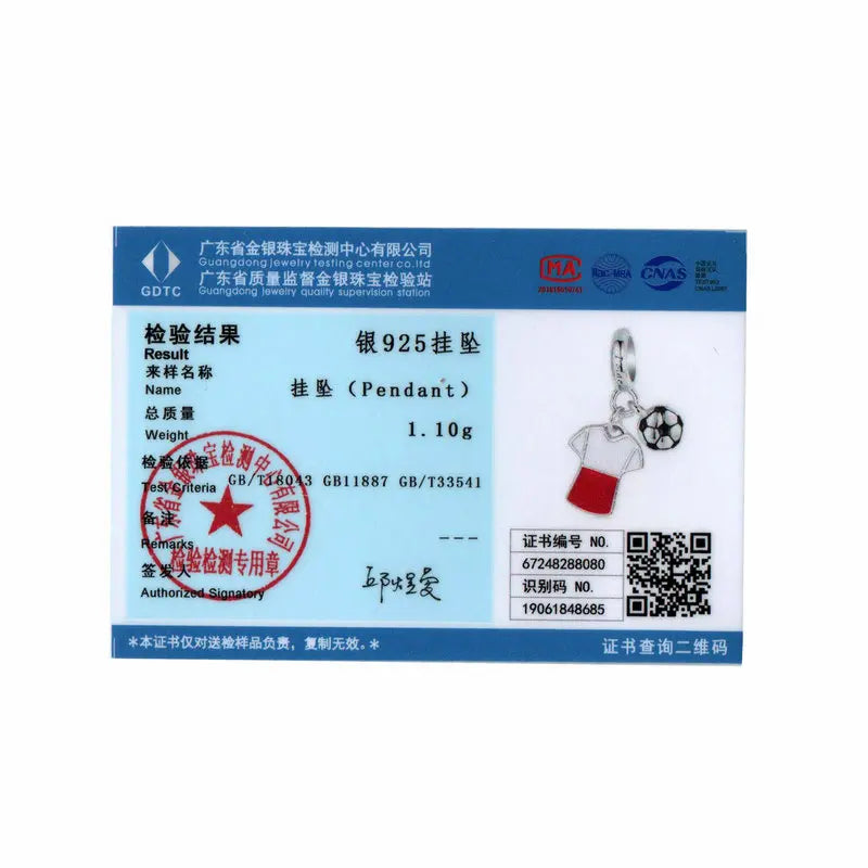 BISAER 925 Sterling Silber Fußballtrikot-Anhänger Emaille Prozess Ball Charm Bead Fit Frau DIY Armband &amp; Halskette Edlen Schmuck