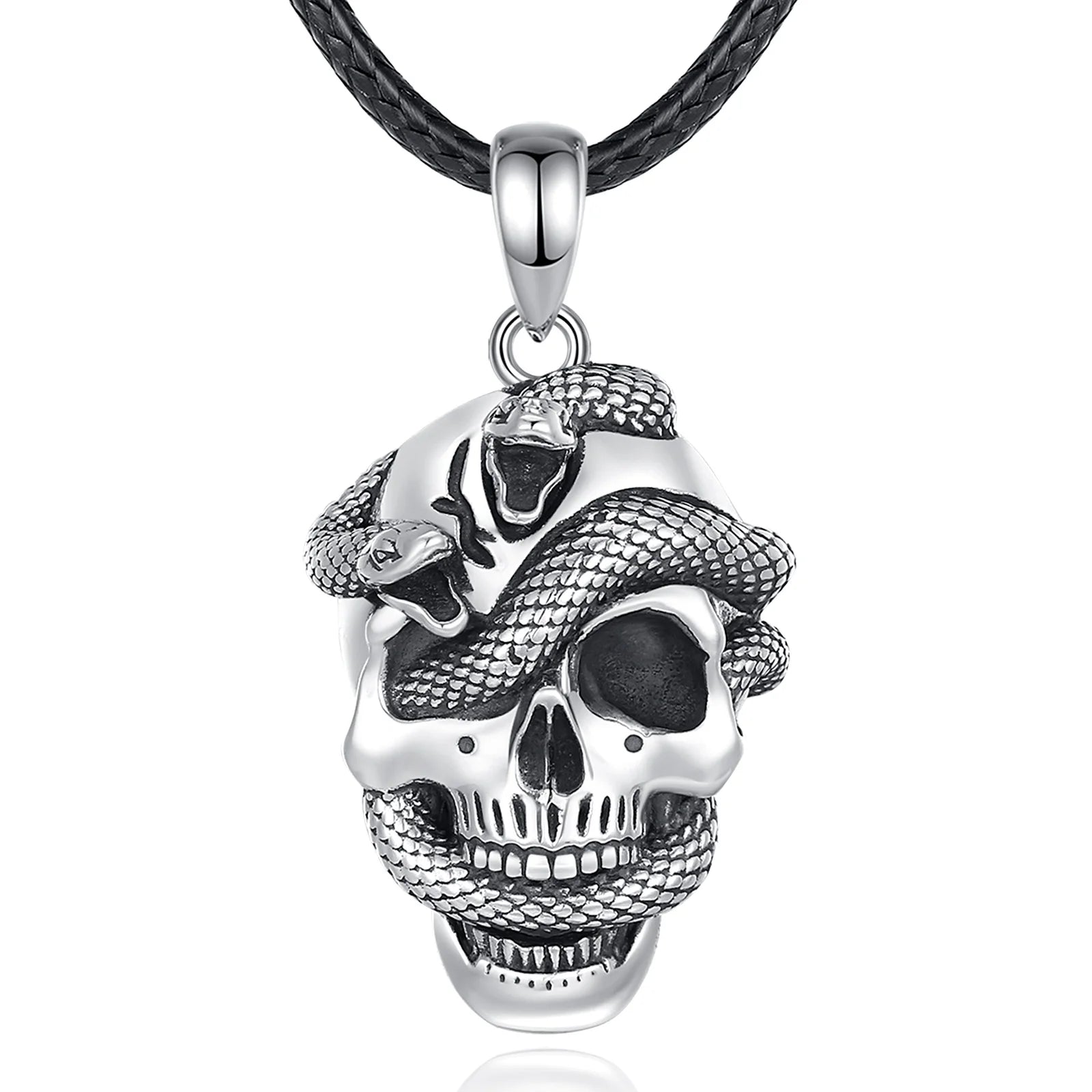 Eudora 925 Sterling Silver Skeleton Snake Necklace for Women Man Vintage Skeleton Skull Pendant Personality Jewelry Fine Gift