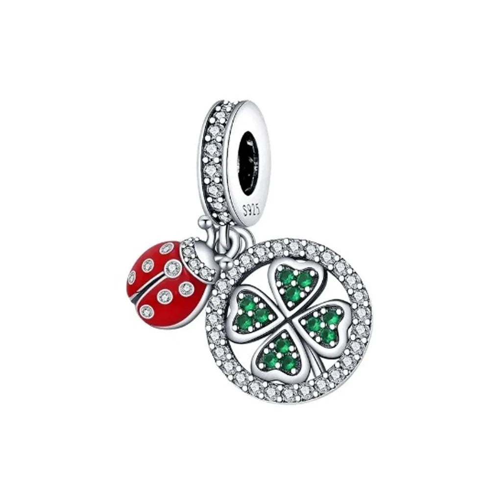 Hot New Summer green series Silver Clover Bead Maple Bird Charm Fit Original Women Bracelet DIY Fine Dangle Jewelry Amulet Gift
