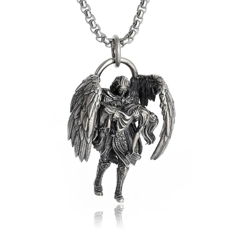 Classic Silver Plated Praying Angel Wings Pendant Necklace Men Women Fashion Protection Amulet Jewelry Birthday Gift