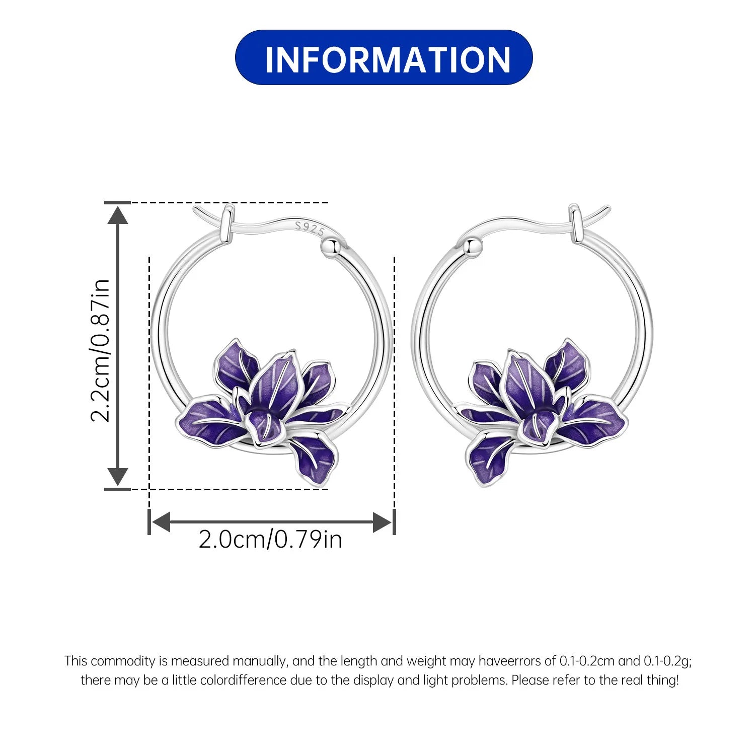 PANPOKI S925 Sterling Silver Blooming Purple Iris Flower Earrings Versatile Hoop Earrings For Women Jewelry Original Party Gift