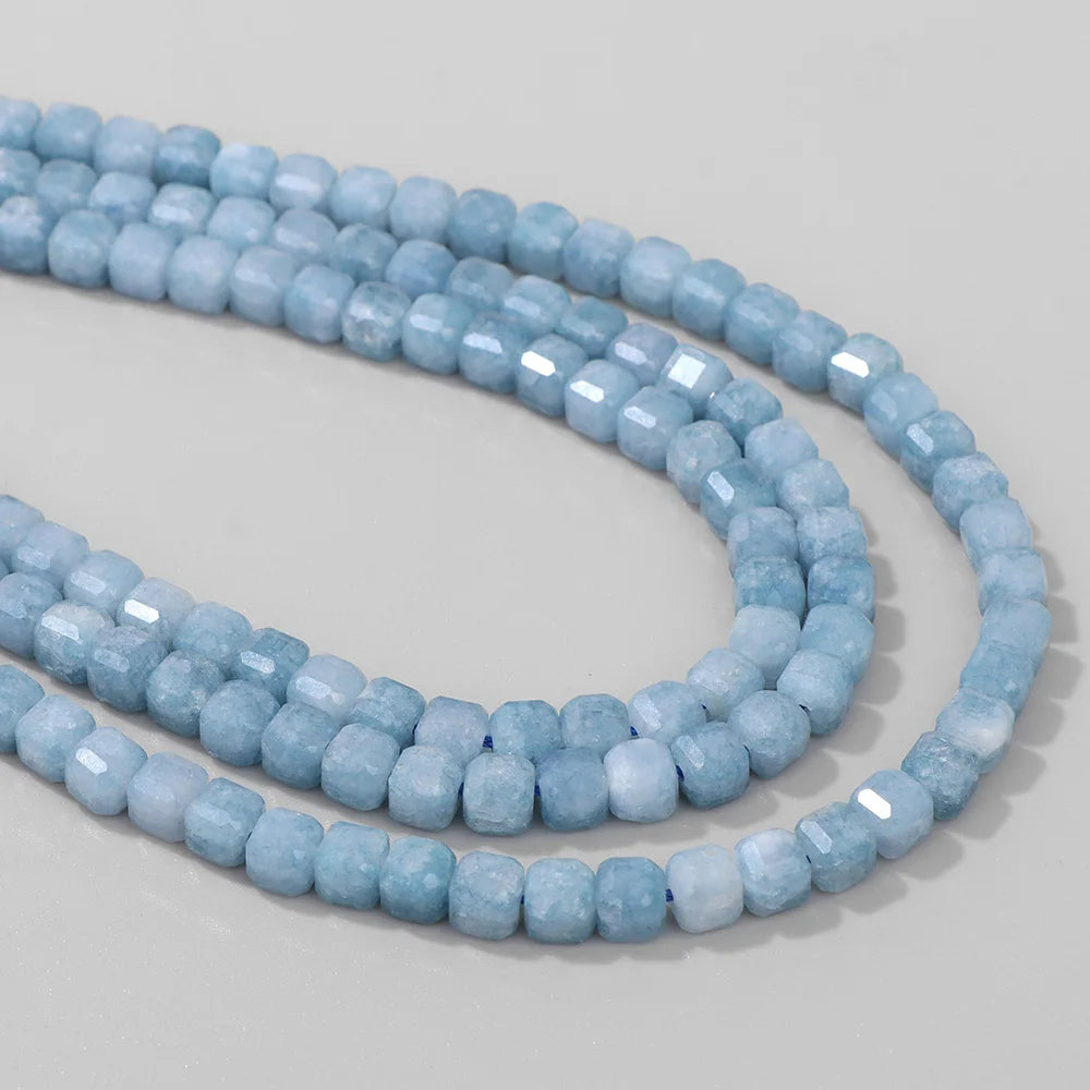 Natural Blue Chalcedony Square Shape Stone Bead 5MM Faceted Aquamarine Loose Spacer Beads For Jewelry Making DIY Accessories