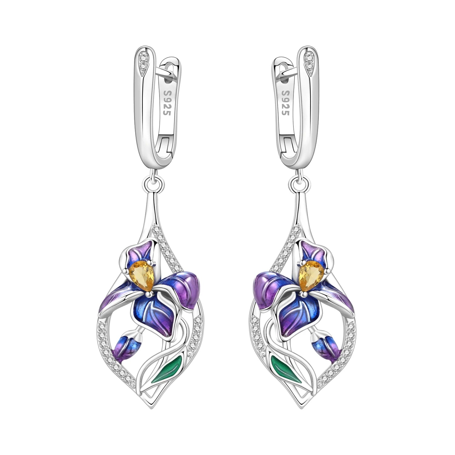 PANPOKI 925 Sterling Silver Purple Zircon Four-leaf Clover Drop Earrings Women Earrings Charm Trend Versatile Jewelry Gifts