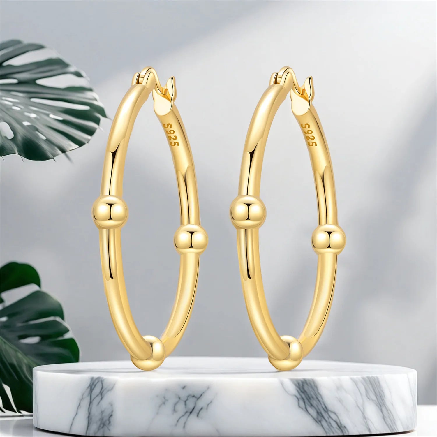 PANPOKI S925 Sterling Silver Golden Minimalist Geometric Earrings Versatile Hoop Earrings For Women Jewelry Original Party Gift