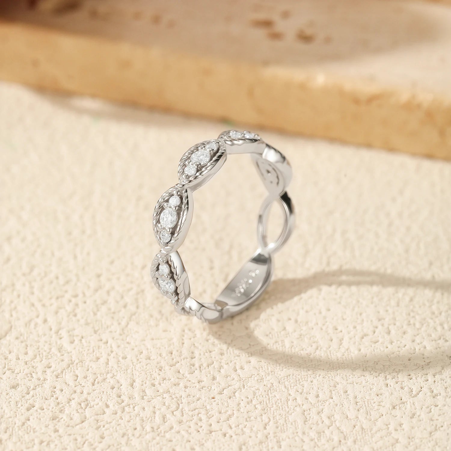 MODIAN Dazzling D Color Rectangle Moissanite Stackable Rings 925 Sterling Silver Eternity Band Rings For Women Fine Jewelry