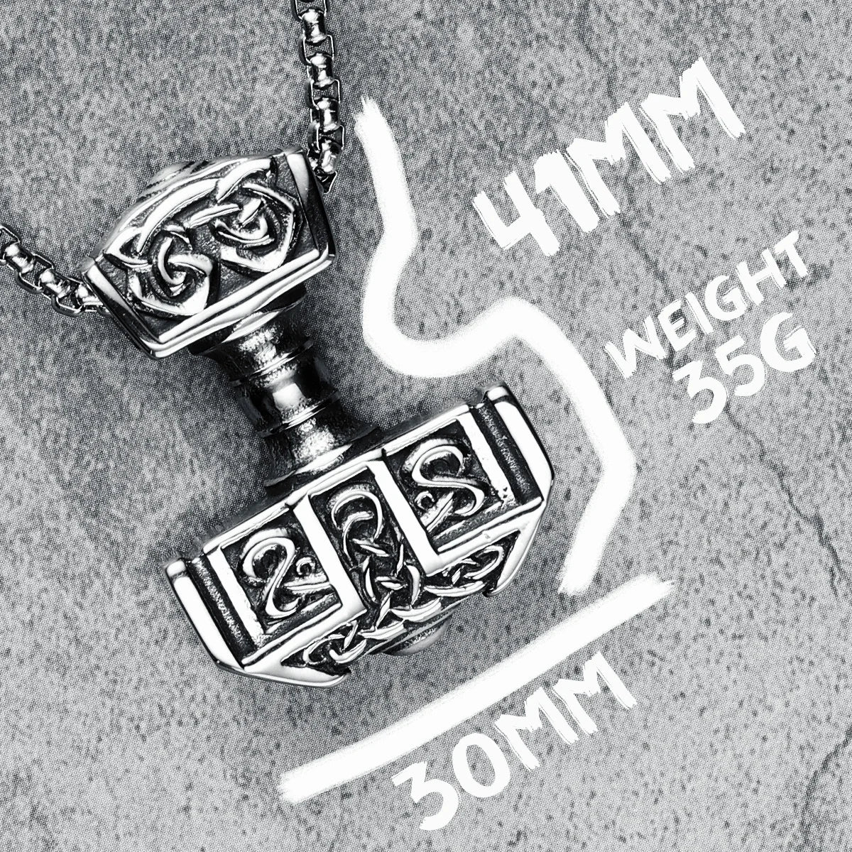Viking Thor's Hammer Pendant Necklace 316L Stainless Steel Nordic Retro Soldier Men Chain Rock Punk for Friend Male Jewelry Gift