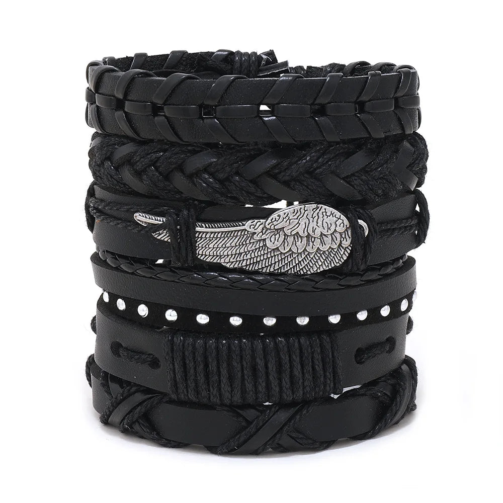 8 Fashion Bracelet Viking Bracelet For Men Hand Bracelets Woven Skull Hand Jewelry Adjustable Leather Set Bracelet For Leather