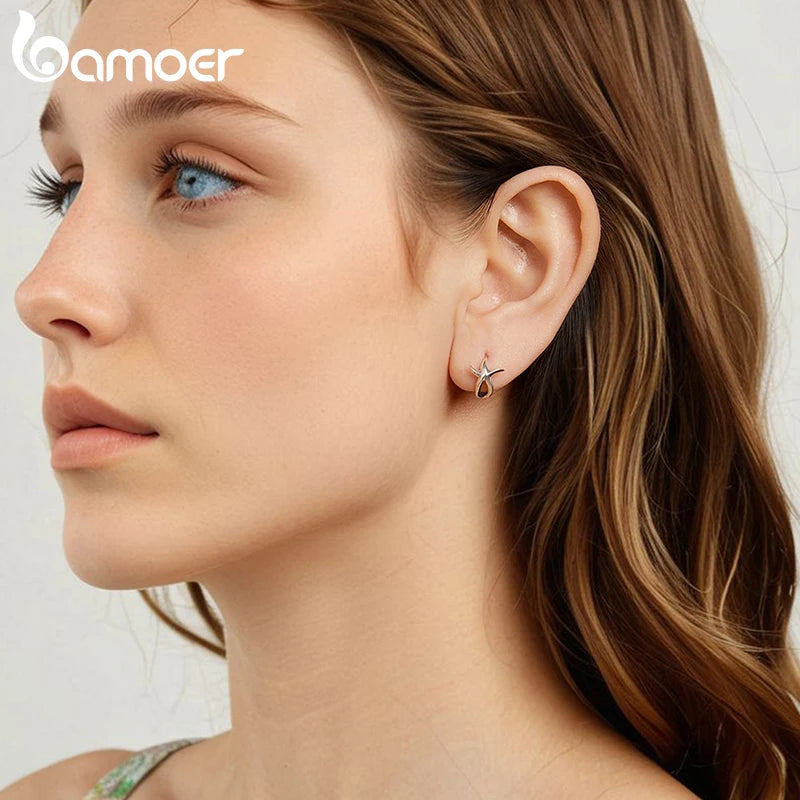 BAMOER Solid 925 Sterling Silver Starfish Hoop Earrings for Women Teens Starfish Small Hoop Earrings Huggie Small Beach Earrings