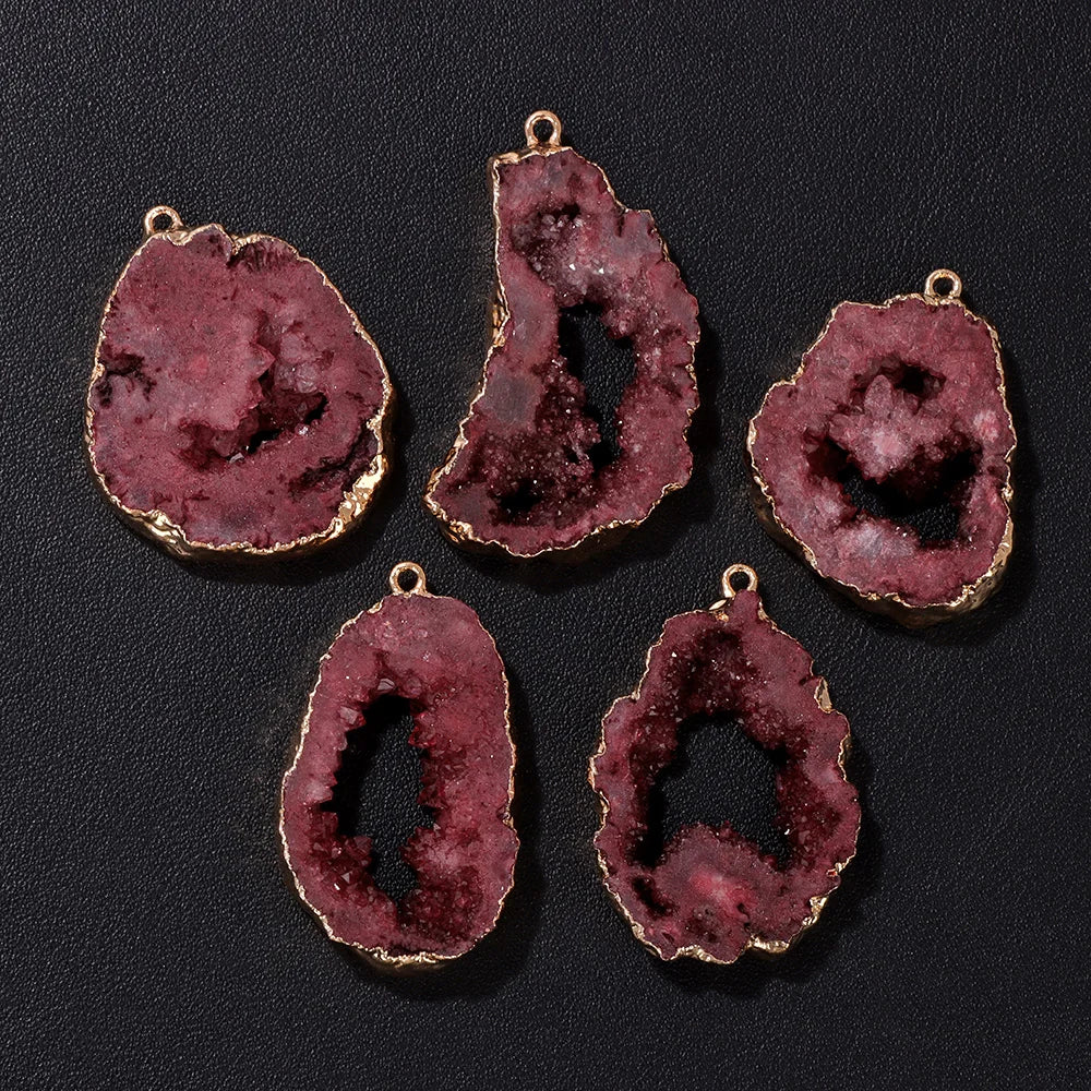 1 PCS Colorful Natural Quartz Geode Pendant Irregular Shape Gold Color Plated Agat Slice Charm Pendants For Jewelry Necklace DIY