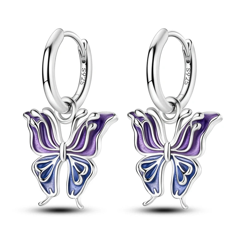 Spring Series Earrings For Women 925 Silver Butterfly Elf Dragonfly Flower Rose Ear Studs Earrings Fine Valentine's Day Jewelry