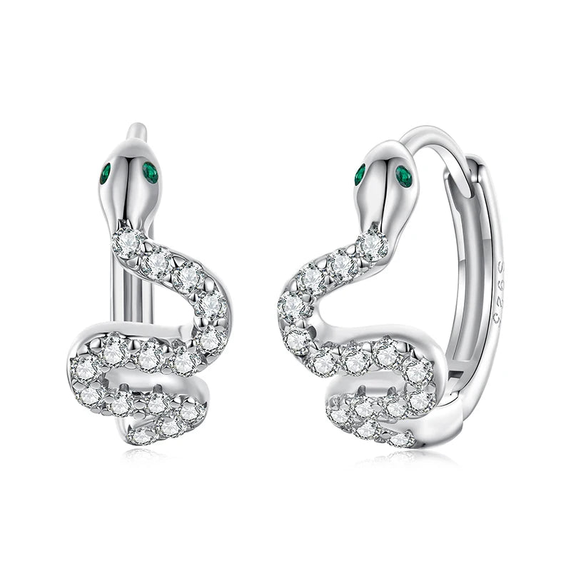 WOSTU 925 Sterling Silver Snake Huggies Earrings For Women, Hypoallergenic Cubic Zirconia Hoop Earring Party Night Out Gift