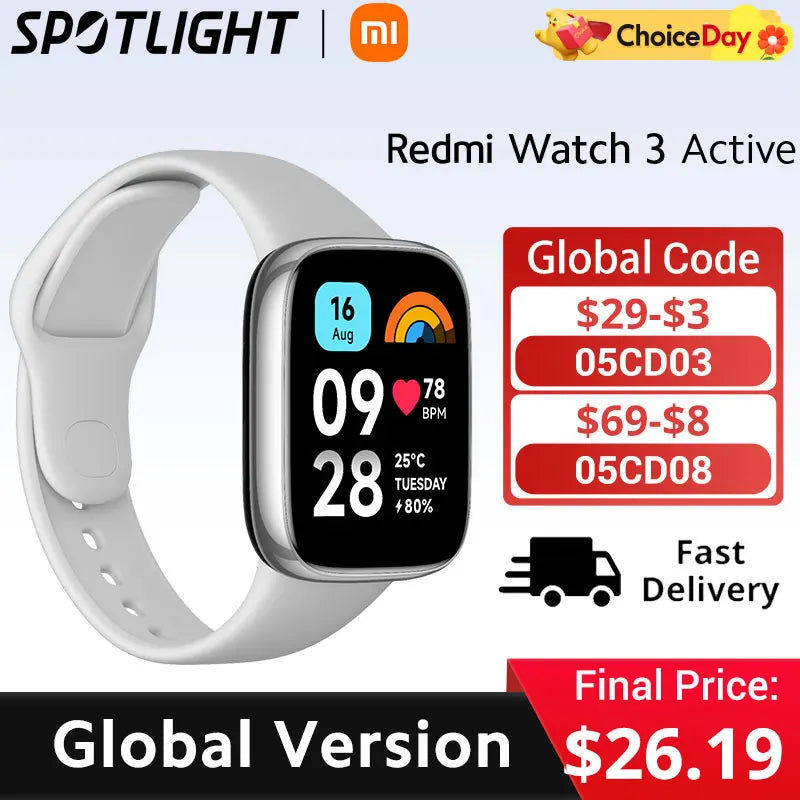 Xiaomi Redmi Watch 3 Active1.83'' LCD Display Blood Oxygen Heart Rate Bluetooth Voice Call 100+ Sport Modes - Madeinsea©