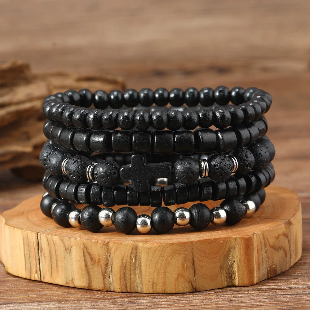 Wholesale Best-selling Multi-layer Buddha Bead Beaded Bracelets Men's Retro Style Multi-layer Elastic Thread Adjustable Wooden