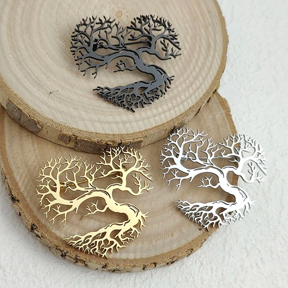 Original innovative branch love hollow stainless steel gold-plated 18K brooch, suit lapel pin, waterproof formal fittings