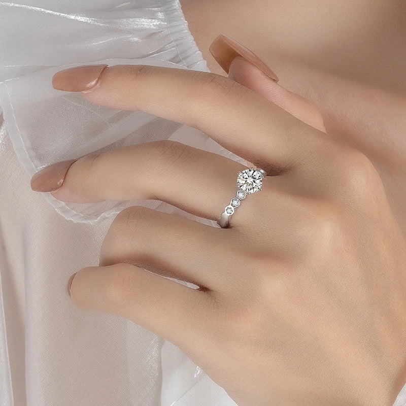 PERFANY 0.5/1CT Moissanite Ring for Women S925 Pure Silver Honeycomb Design Certified Diamond Wedding Band Luxury Jewelry - Madeinsea©