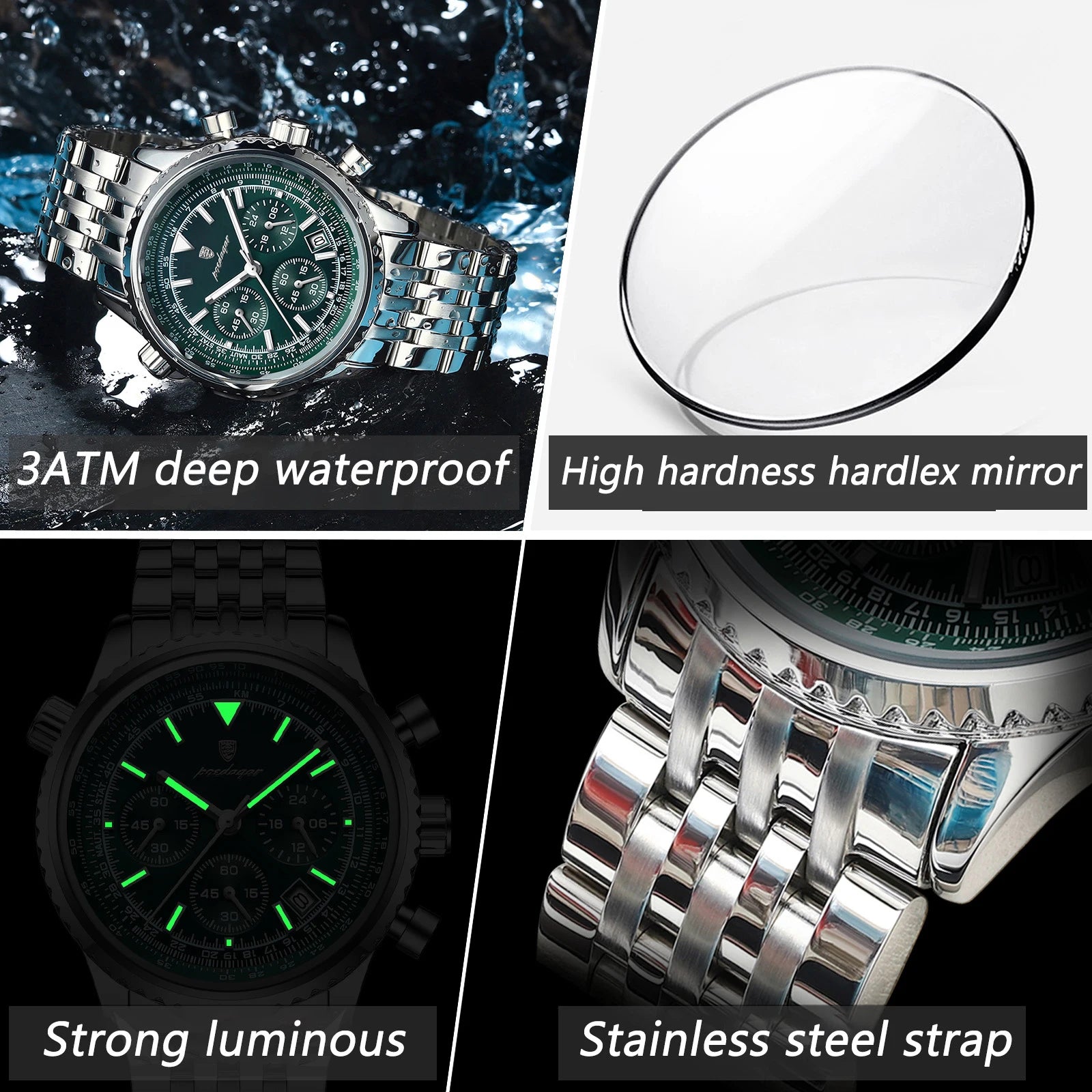 POEDAGAR Top Luxury Men Watches Luminous Date Waterproof Chronograph Quartz Man Watch Stainless Steel Sport Military Men's Watch - Madeinsea©