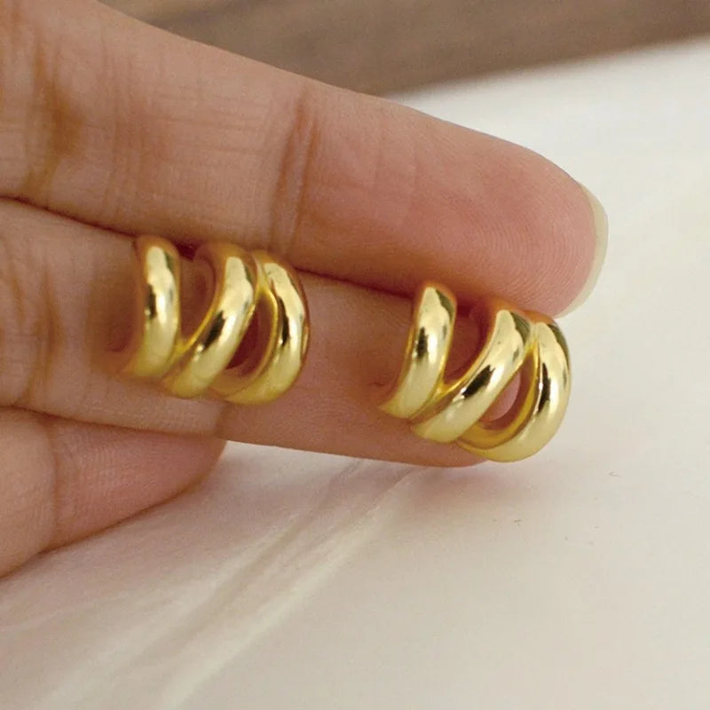 925 Sterling Silver Vintage Gold Cross Lines Earrings For Women Trendy Earring Jewelry Prevent Allergy Party Accessories G