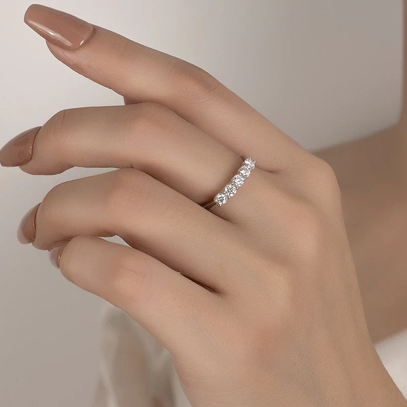 PERFANY 3mm All Moissanite Stackable Ring for Women S925 Pure Silver Laboratory Certified 5 Diamonds Wedding Jewelry - Madeinsea©