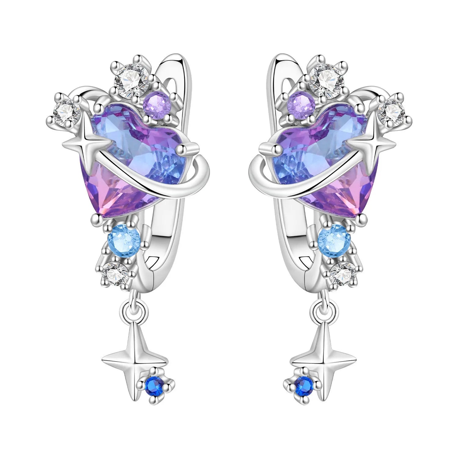 PANPOKI 925 Sterling Silver Golden Sparkling Stars Drop Earrings Women Earrings Charm Fashion Versatile Party Jewelry Gifts