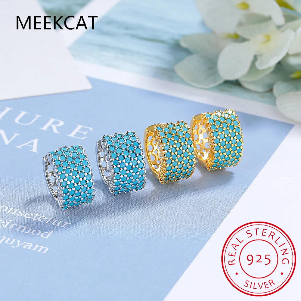 2024 New Vintage Turquoise Elegant Earring Real 925 Sterling Silver Luxury Charm Hoop Earrings For Women Wedding Jewelry RHE858
