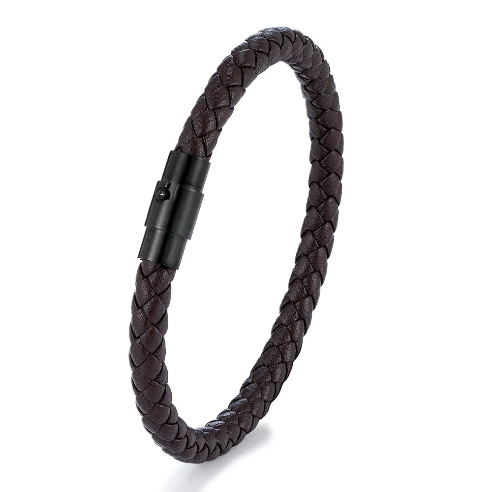 Bracelet MKENDN en cuir tressé 6 mm, style simple, pour homme et femme, fermoir en acier inoxydable, bijou unisexe, cadeau pour couple, design classique