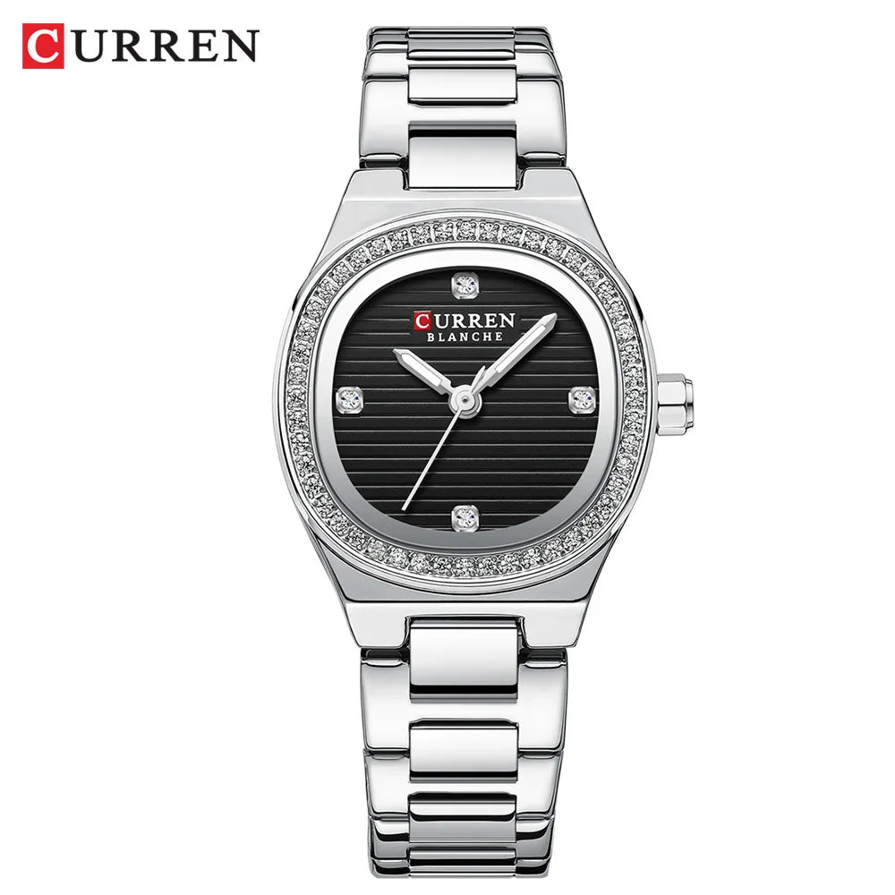 CURREN Luxury Brand Simple Style Quartz Watch for Women NEW Dress Ladies Wristwatches with Rhinestones