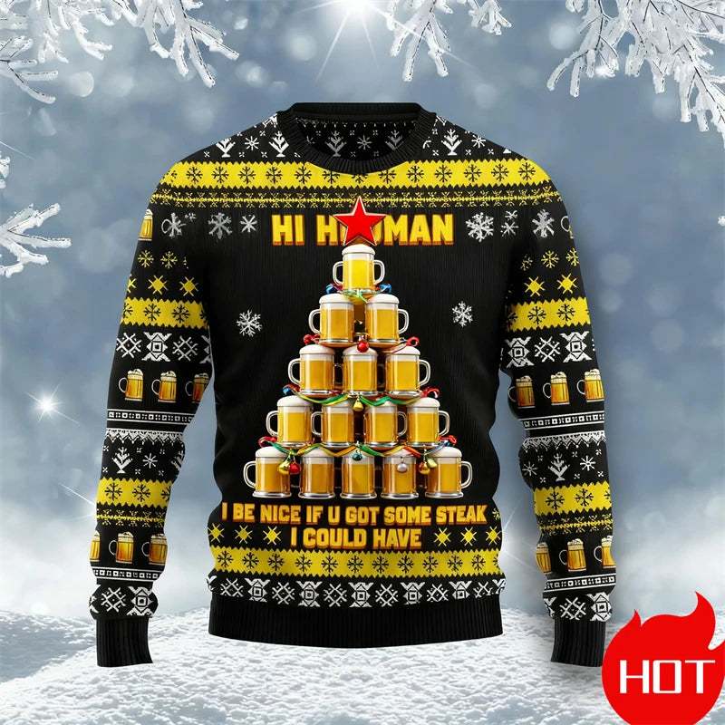 Fashion Beer Christmas Ugly Sweatshirt For Men Women Cartoon Casual Crewneck Pullover 2026 New Autumn Winter Couple Sweatshirt