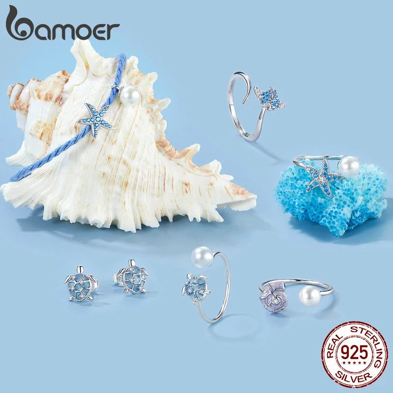 BAMOER 925 Sterling Silber Seestern-Perlenarmband, verstellbare Länge, Boho-Stil, Partyschmuck, Geburtstagsgeschenk für Frauen